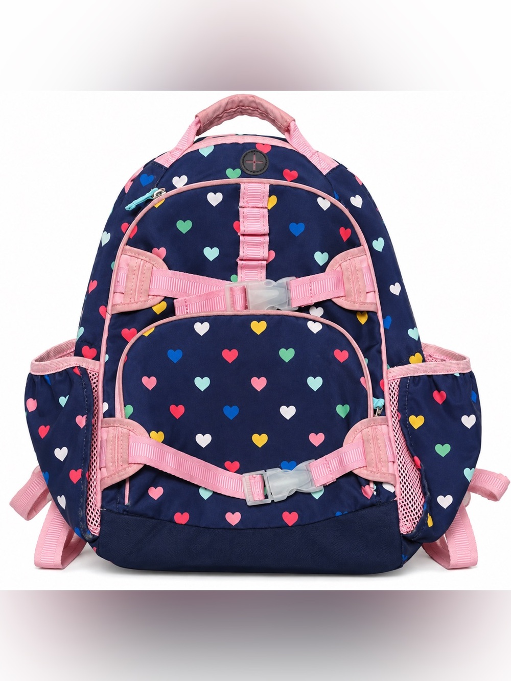 Pottery Barn Kids Mackenzie Heart Pattern Backpack - Navy and Pink